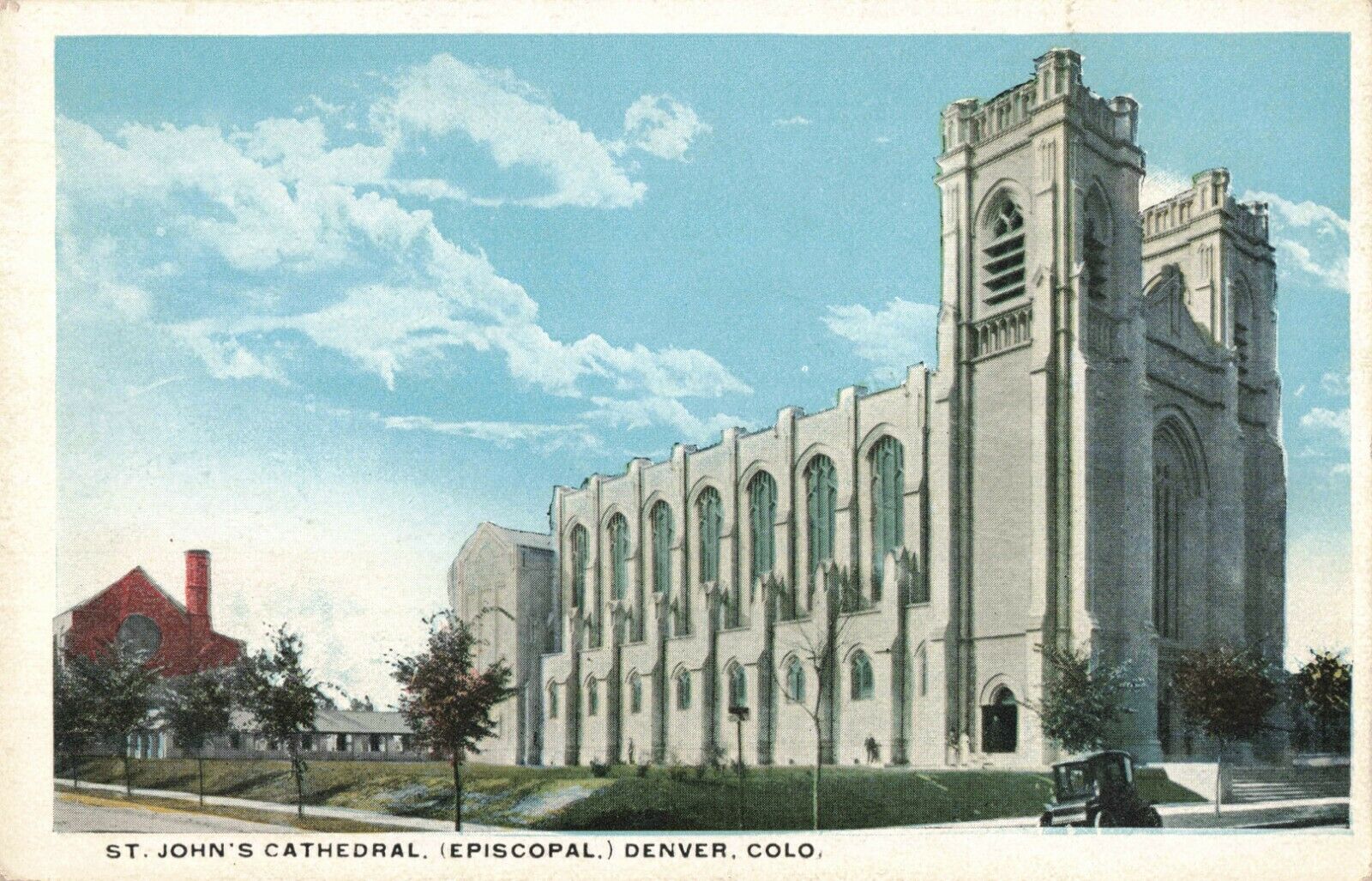 C.1915-30 Old Car St. John's Cathedral Episcopal Denver Co. Postcard 10C1-278